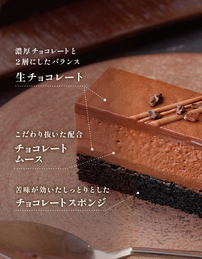 生チョコレート・チョコレートムース・チョコレートスポンジの層
